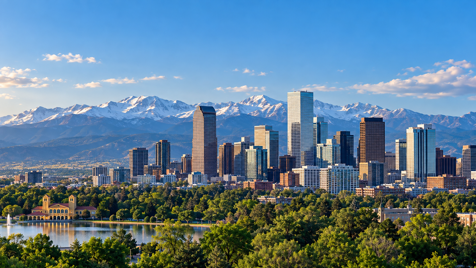 Denver skyline with the Colorado mountains