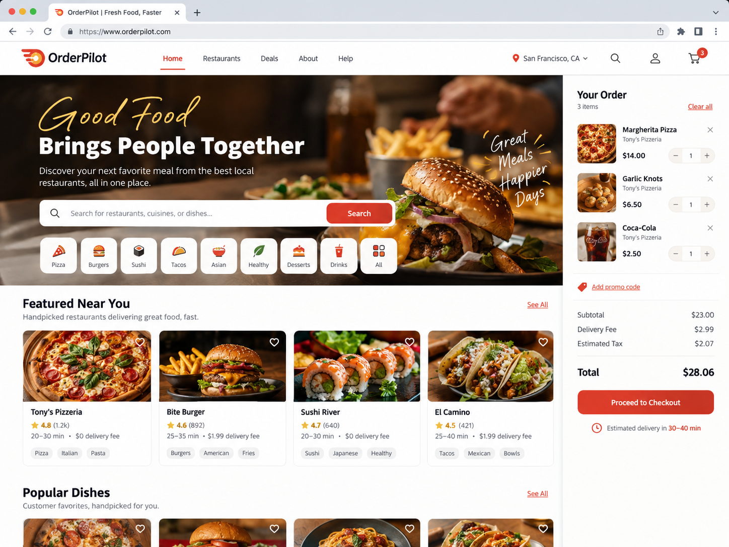 OrderPilot online food ordering website